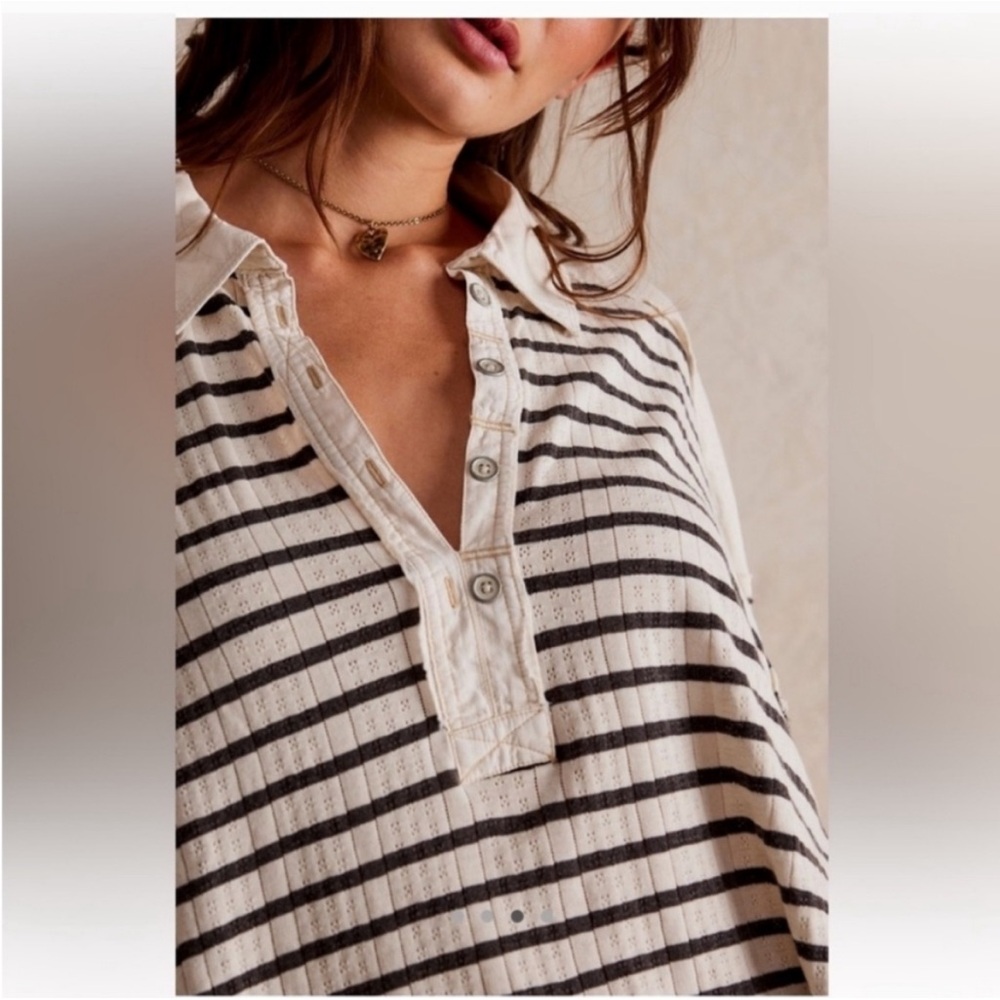 NWT FREE PEOPLE ALL FOR U LONG SLEEVE POLO MSRP $128 - Picture 3 of 4